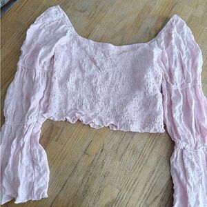 Francesca's Blush Textured Crop Top Blouse with Juliet Sleeves